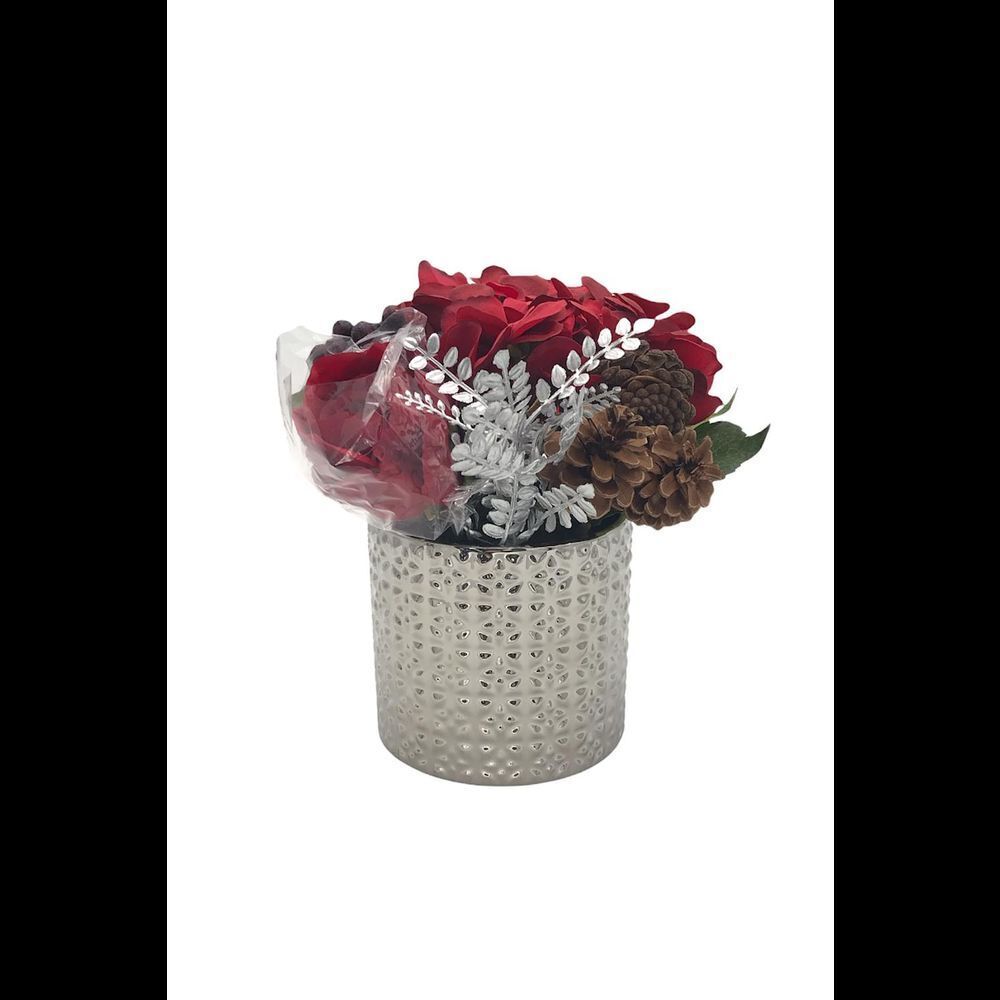 Real Touch Rose & Hydrangeas in Textured Pot w/ Gift Bag by Peony Red